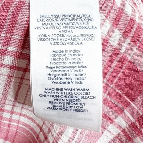 New with Tag Chaps Women’s Plaid Pink White Short Flutter Sleeve Ruffle Blouse - Picture 15 of 16